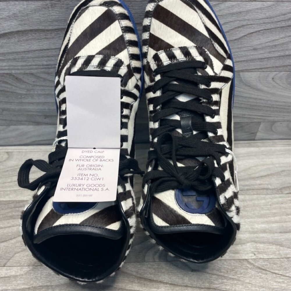 Gucci Men’s Zebra Calf Hair High-Top Sneakers Sz 10.5 – Style 353412 – w/ Box - Picture 9 of 11